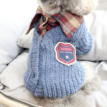 Soft cotton autumn sweater for dogs, two-piece outfit for cozy and fashionable pets.