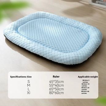 Dog mat ice cooling solution with anti-slip backing, breathable 3D design for summer relief