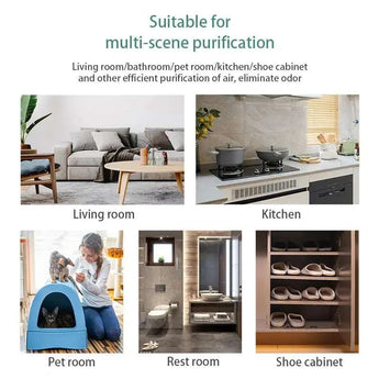 Portable electric air purifier for sterilizing air and removing formaldehyde with solar power.