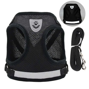 Black-Reflective-XS Elegant summer dog harness boasting innovative chest strap design that offers superior comfort and style.