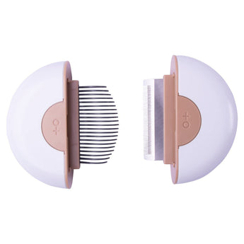 White hair removal device with comb and clip on a white background