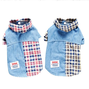 Teddy Dog Summer Plaid Stitching Shirt - J.S.M