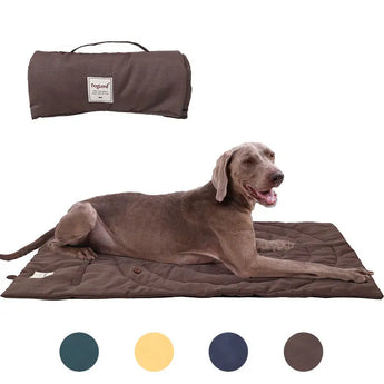 Foldable dog mattress, waterproof and warm pet bed for easy travel, home, and outdoors.