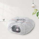 Grey foldable cat tunnel bed, plush and round design for winter warmth, perfect cozy nest