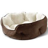 Pet-safe round doghouse bed for cats and small dogs made with soft, breathable, hypoallergenic fabric
