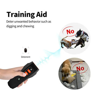 Ultrasonic rechargeable dog bark deterrent with multiple sound frequencies for effective pet training.