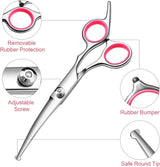 Round-tip dog grooming shears for safe, stress-free trimming of your pet’s fur, including body and facial hair.