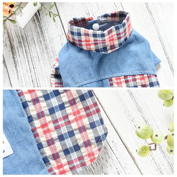 Teddy Dog Summer Plaid Stitching Shirt - J.S.M