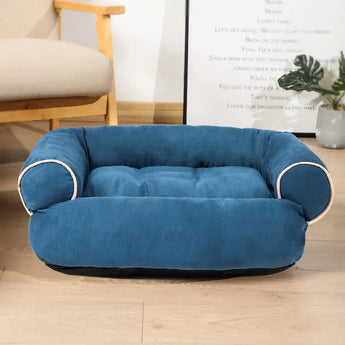 blue Cozy washable pet bed featuring premium velvet for cats and dogs with sensitive skin.