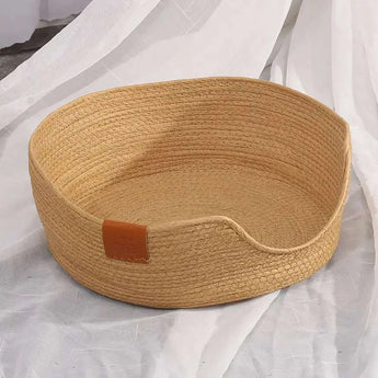 Handmade rattan cat bed – lightweight, natural, and stylish cozy retreat for indoor pets Weaving-bed-S