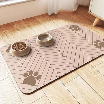 Splash-proof cat and dog bowl mat with absorbent diatom ooze, available in multiple sizes. -  60X90cm-Light-Brown