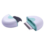Pet grooming tool with comb and brush on a white background