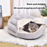 Semi-closed cat nest made with short plush and PP cotton for ultimate warmth.