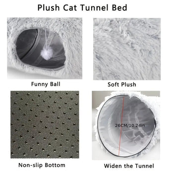 Cozy grey winter cat bed with a soft plush surface and foldable tunnel, perfect pet nest