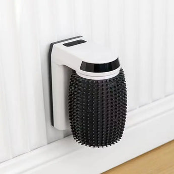 Durable automatic wall corner brush for cats to scratch and self-groom at home.