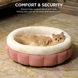 Anti-slip bottom round cat bed, ideal for small pets like kittens and puppies.