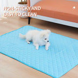 Non-toxic dog cooling mat for summer heat relief, breathable and comfortable pet sleeping pad.