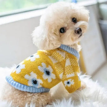 Small Dog Sweater Pet Clothes Teddy Clothes flowers yellow