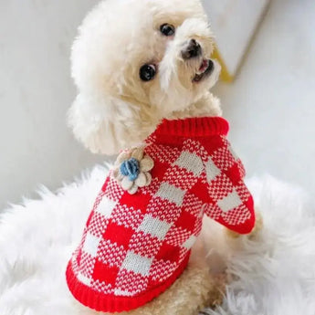 Small Dog Sweater Pet Clothes Teddy Clothes red and white