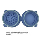 Portable Silicone Double Dog Food Bowls Foldable Non-Slip Cat Bowl dark blue