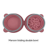 Portable Silicone Double Dog Food Bowls Foldable Non-Slip Cat Bowl red