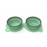 Portable Silicone Double Dog Food Bowls Foldable Non-Slip Cat Bowl green