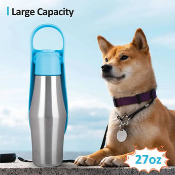 Leakproof water bottle for dogs, portable travel hydration solution for outdoor adventures and walks.
