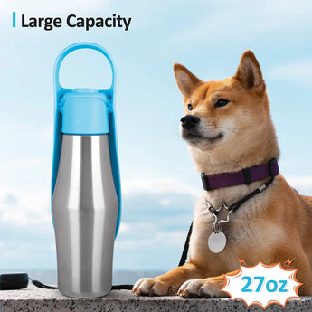 Leakproof water bottle for dogs, portable travel hydration solution for outdoor adventures and walks.