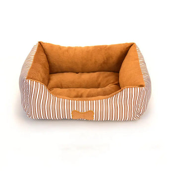 Bone pattern dog bed made with soft teddy fleece perfect for all weather small dogs. -  Brown-S