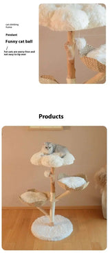 Elegant cat tree with a nature-inspired design and fluffy bedding
