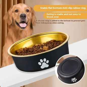 Sturdy non-slip stainless steel bowl for cats and dogs ideal for dry or wet food. -  Gold-Small-Size-14cm